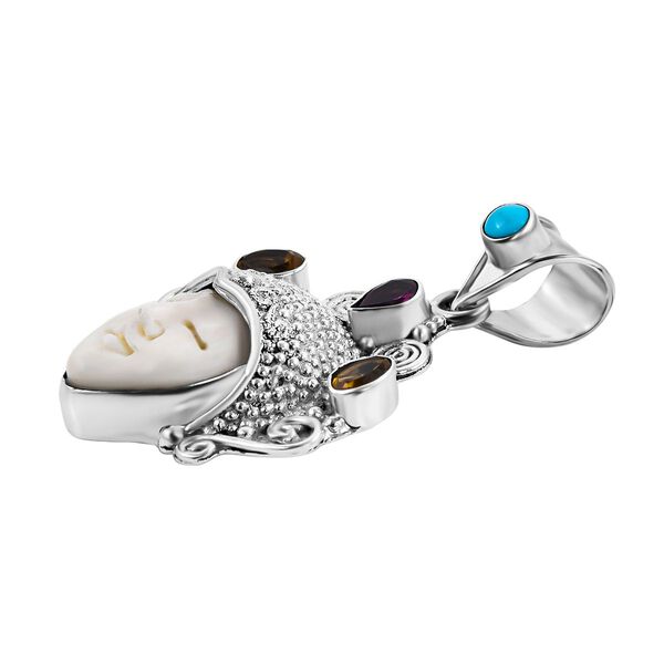 Royal Bali - Mehrfarbiger Edelstein und Ox-bone Anh&auml;nger, 925 Silber Schwarz oxidiert ca. 1.60 ct image number 3