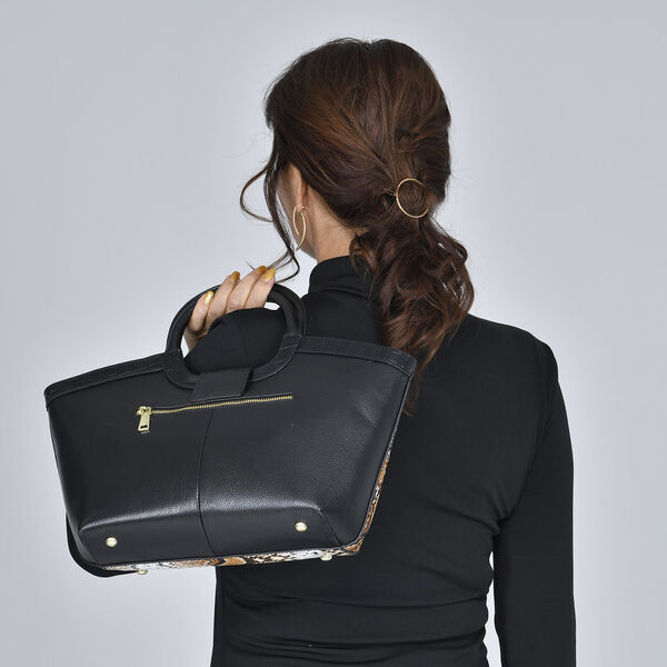 Handtasche aus 100% echtem Leder, Schlangenmuster, Braun  image number 3