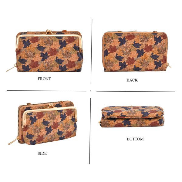 Khaki und Blattmuster Kork Crossbody Tasche mit RFID Schutz image number 4