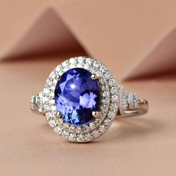 RHAPSODY - AAAA Tansanit und Diamant VS E-F Ring, 950 Platin  ca. 3,40 ct