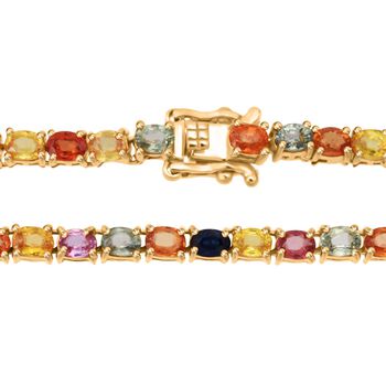 D'Joy AA Mehrfarbig Saphir Halskette ca. 45 cm 925 Silber 750 Gelbgold Vermeil ca. 26.44 ct