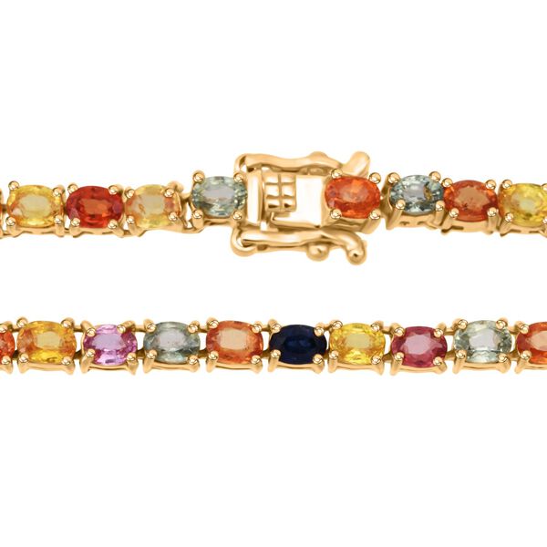 D'Joy AA Mehrfarbig Saphir Halskette ca. 45 cm 925 Silber 750 Gelbgold Vermeil ca. 26.44 ct image number 3