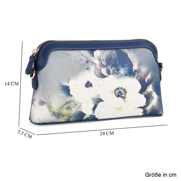 LA MAREY Crossbody Tasche aus 80% Seidenbrokat und 20% Echtleder, Blumenmuster, 24x5.5x14cm, Weiß-blau image number 8