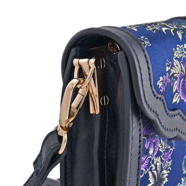 Luxury Edition: Seidenbrokat Handytasche aus echtem Leder und Satin Geschenkbox, RFID, Lila Blumig image number 5