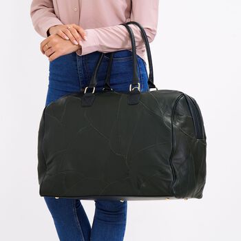 Stylische Patchwork-Reisetasche aus Schafsleder, schwarz