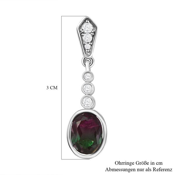 Wassermelonen-Quarz-Triplett und Zirkon Ohrh&auml;nger in Silber image number 6