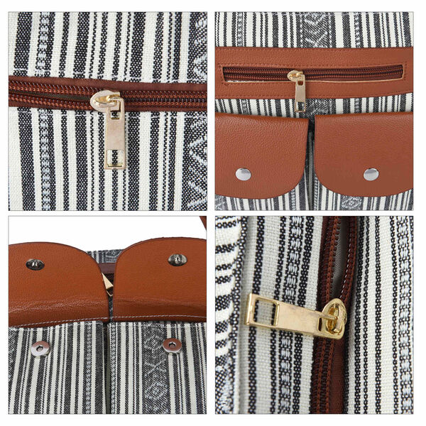 Umhängetasche mit ethnischem Muster, Größe 24x6x25 cm, Weiß und Braun image number 4