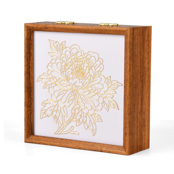 "Golden Lottery Painting              storage box- Peony flower Product size: 23 * 15.3 * 6CM Packaging: 1 piece/white box Function: Storage box, colored sand, water-based eco-friendly adhesive, plastic cup, oil painting scraper"