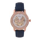 GENOA TIME V2 Automatik-Uhr mit Mechanischem Uhrwerk, Roségoldfarbenem Gehäuse und Blauem Lederarmband