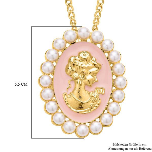 Kamee-Schmuck, Kunststoff Perlen Kette mit Anhänger, goldfarben image number 8