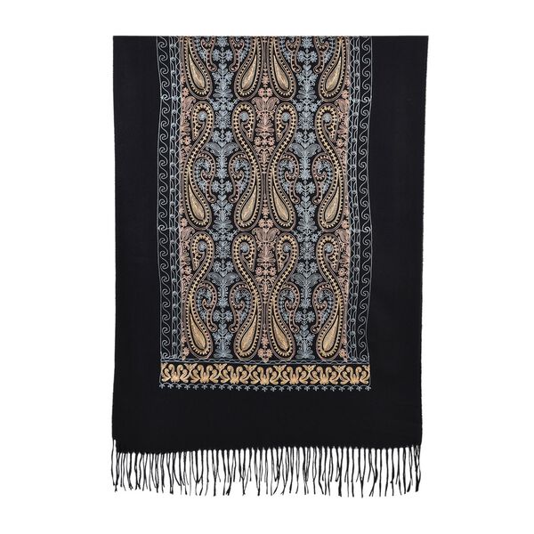 Bestickter Schal mit Paisley und Floralem Stickerei, 70 x 180 cm, Schwarz image number 1