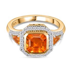 AA Salamanca Feueropal Ring, 925 Silber 750 Gelbgold Vermeil (Größe 20.00) ca. 1.82 ct