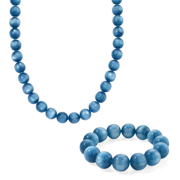 Simuliertes flexibles Apatit blaues Katzenauge Armband und 45+5cm Halskette image number 0