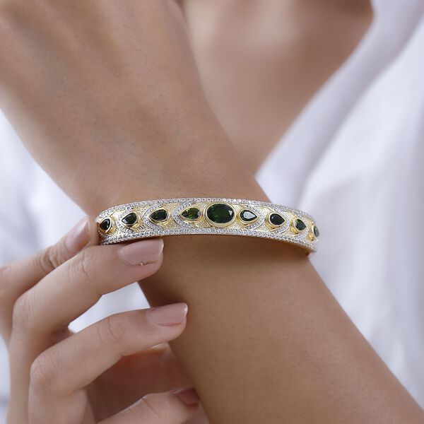 Natürlicher Chromdiopsid Armreif, ca. 19 cm, 925 Silber Gelbgold Vermeil ca. 7.52 ct image number 3