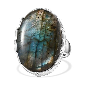 Labradorit Ring, Edelstahl (Gr&ouml;&szlig;e 16.00) ca. 25.28 ct