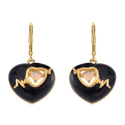 Schwarze Jade, Nat&uuml;rlicher, &auml;thiopischer Welo Opal Ohrringe 925 Silber Gelbgold Vermeil ca. 16,00 ct