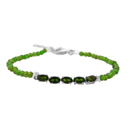 D'joy Nat&uuml;rlicher Chromdiopsid Armband 18 cm mit 2.5 cm extender, 925 Silber rhodiniert ca. 6.00 ct