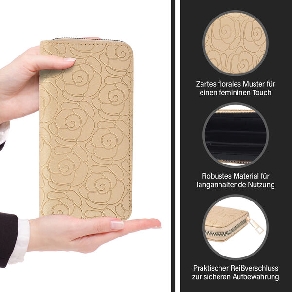 Long Size Brieftasche, 19*2.5*10cm, florales Muster, Creme image number 2