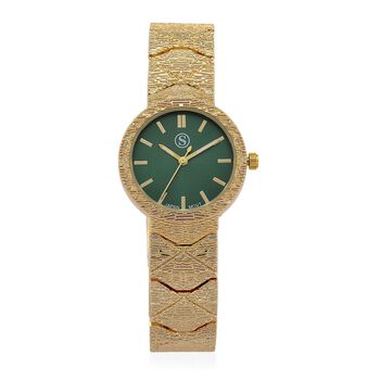 STRADA - Japanisches Uhrwerk, Gr&uuml;nes Zifferblatt mit goldplattiertem Alloy Armband, 20 cm