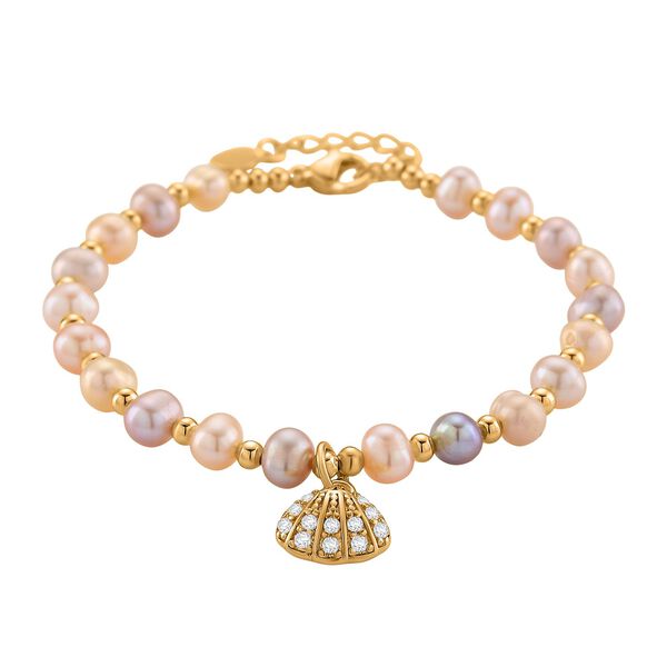 Mehrfarbige S&uuml;&szlig;wasser Perle (4-5 mm), Zirkonia Armband ca. 18cm + 5cm Extender, Nickelfreies Messing Ros&eacute;gold Vermeil image number 4