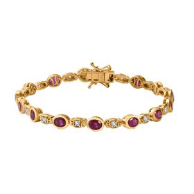 Afrikanischer Rubin (Fissure gefüllt), Weißer Zirkon Armband ca. 19 cm 925 Silber 750 Gelbgold Vermeil ca. 8,33 ct.