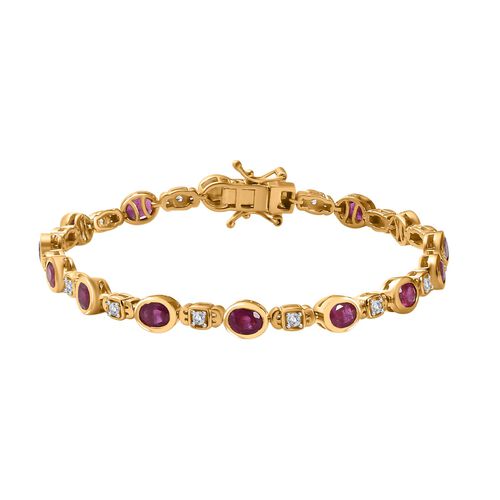 Afrikanischer Rubin (Fissure gefüllt), Weißer Zirkon Armband ca. 19 cm 925 Silber 750 Gelbgold Vermeil ca. 8,33 ct. image number 0