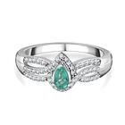 AAA Smaragd, Weißer Zirkon Ring, 925 Silber platiniert, (Größe 17.00) ca. 0.60 ct