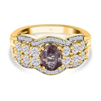 AA Nat&uuml;rlicher Tansanischer Lavendel-Spinell, Wei&szlig;er Zirkon Ring, 925 Silber Gelbgold Vermeil (Gr&ouml;&szlig;e 17.00) ca. 2.19 ct