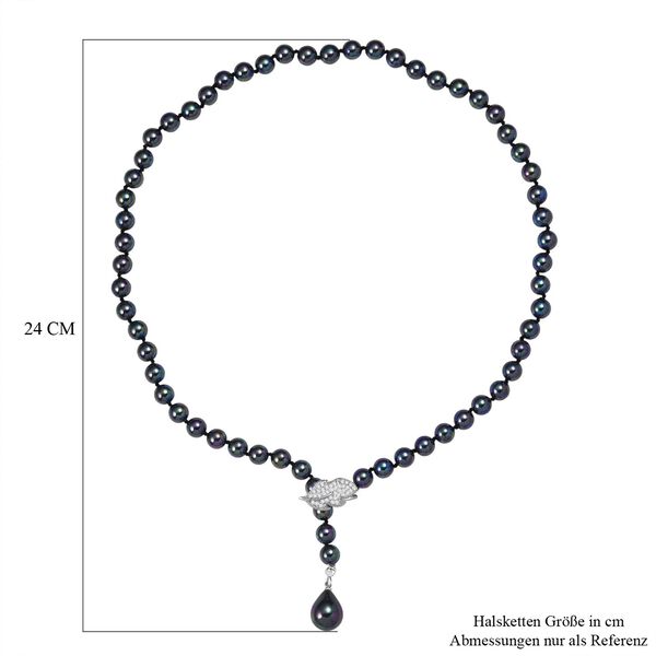 Pfaufarbene 8mm Muschelkernperle und wei&szlig;e Zirkonia 60cm Halskette image number 6