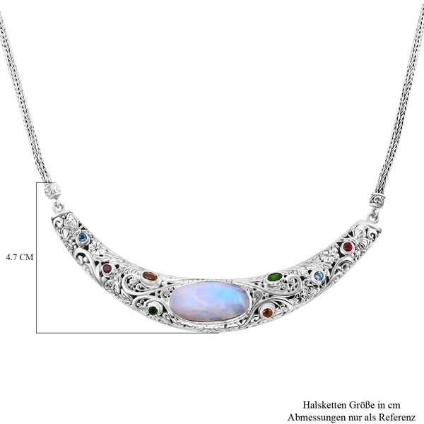 Regenbogen Mondstein, Roter Granat Halskette ca. 50 cm 925 Silber ca. 18.43 ct image number 6