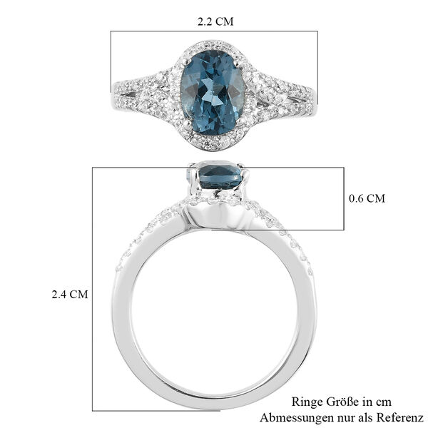 London Blau Topas und Zirkon Ring 925 Silber platiniert  ca. 2,01 ct image number 7