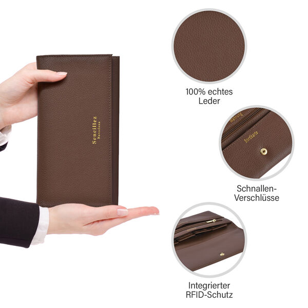 Sencillez Reise Etui aus Echtleder, braun image number 3