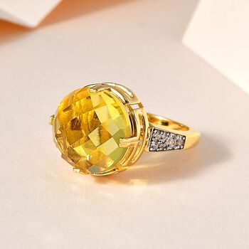 Ouro Verde-Quarz, wei&szlig;er Zirkon Ring, 925 Silber vergoldet (Gr&ouml;&szlig;e 19.00) ca. 9.96 ct