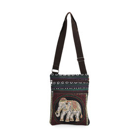 Crossbody-Tasche mit Elefantenmotiv, Polyester, 3 Reißverschlussfächer, verstellbarer Schultergurt (ca. 120 cm), 21x28 cm, Mehrfarbig
