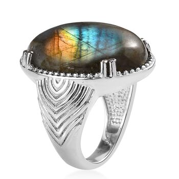 Labradorit Ring, Reiner Edelstahl (Gr&ouml;&szlig;e 18.00) ca. 22,25 ct