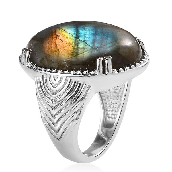 Labradorit Ring, Reiner Edelstahl (Gr&ouml;&szlig;e 18.00) ca. 22,25 ct image number 4