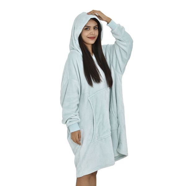 Flauschiger Flanell Hoodie mit großer Tasche, 96x89cm, hellgrün image number 1