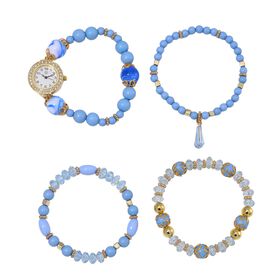 4er Set STRADA - Uhr mit Blau Kristall Armbänder