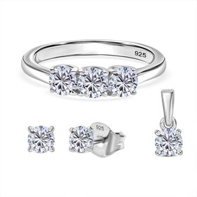 Moissanit Schmuckset, 925 Silber rhodiniert - 1,44 ct.