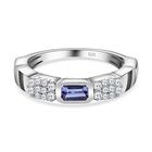 Tansanit, Wei&szlig;er Zirkon Ring, 925 Silber platiniert, (Gr&ouml;&szlig;e 17.00), ca. 0.59 ct