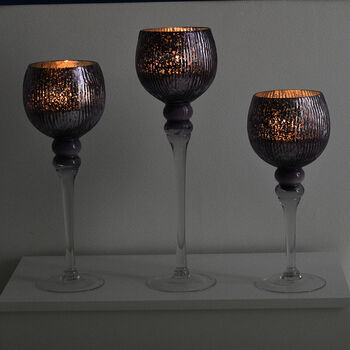 3er-Set Lila Goblet-Kerzenhalter f&uuml;r Teelichter mit Amber- und Patchouli-Duft, 30x35x40cm, gr&uuml;n