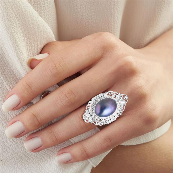 D'Joy Royal Bali - Blauer Mabe Perle Ring image number 2
