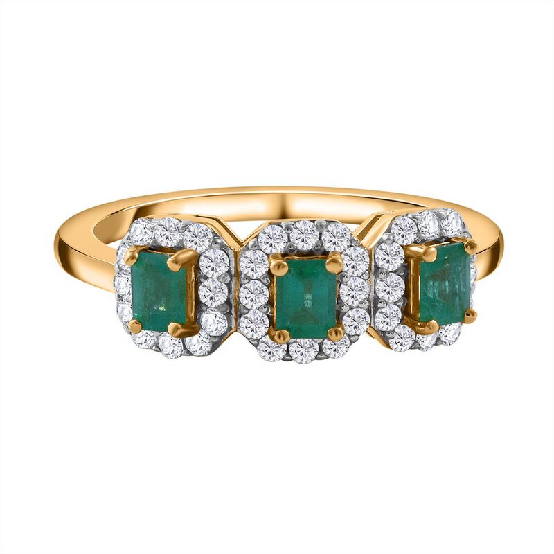 AAA Kagem Sambischer Smaragd, Weißer Zirkon Ring, 925 Silber Gelbgold Vermeil (Größe 18.00) ca. 1.11 ct image number 0