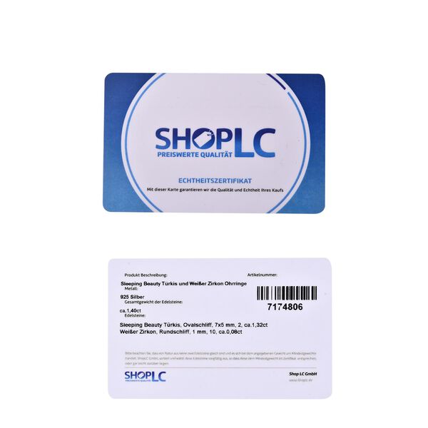 Amerikanische, nat&uuml;rliche Sleeping Beauty T&uuml;rkis und wei&szlig;e Zirkon-Ohrh&auml;nger - 1,40 ct. image number 7