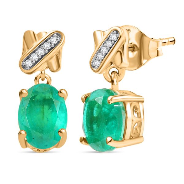 D'Joy Smaragd Triplett Quarz und wei&szlig;e Zirkon Ohrringe - 2,89 ct.