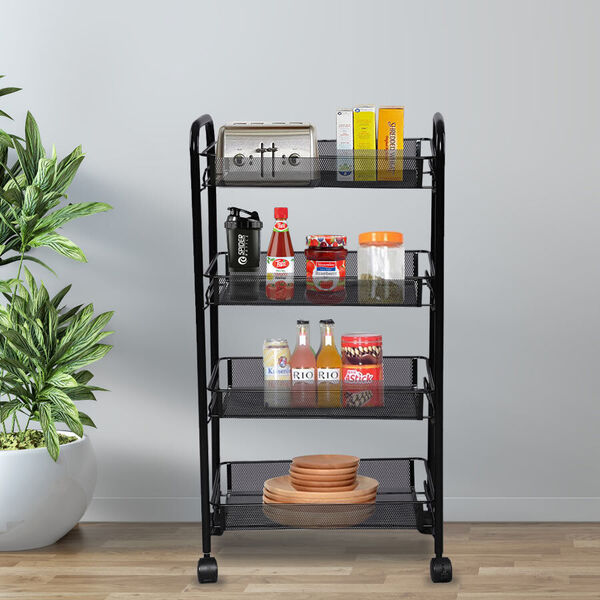 Lagerregal mit 4 Regalb&ouml;den, Gr&ouml;&szlig;e: 45x27x82 cm, Schwarz&nbsp;