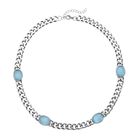 Künstliche, blaue Katzeaugen Halskette, ca. 50 cm, reiner Edelstahl ca. 25,00 ct