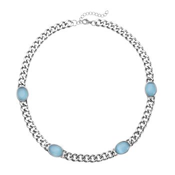 K&uuml;nstliche, blaue Katzeaugen Halskette, ca. 50 cm, reiner Edelstahl ca. 25,00 ct