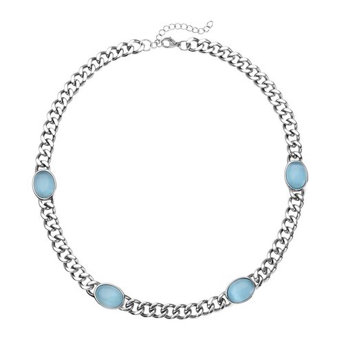 Künstliche, blaue Katzeaugen Halskette, ca. 50 cm, reiner Edelstahl ca. 25,00 ct image number 0