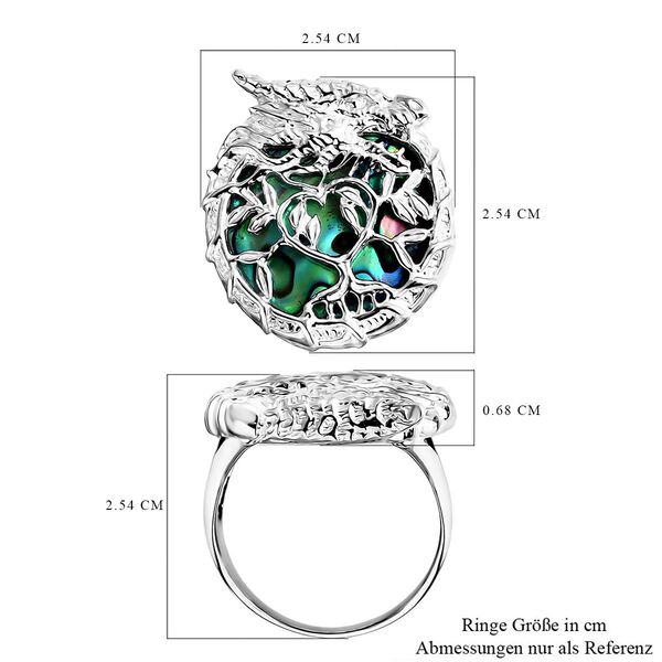 Royal Bali - Abalone Muschel Drachen mit Lebensbaum Ring 925 Silber (Größe 21.00) image number 5
